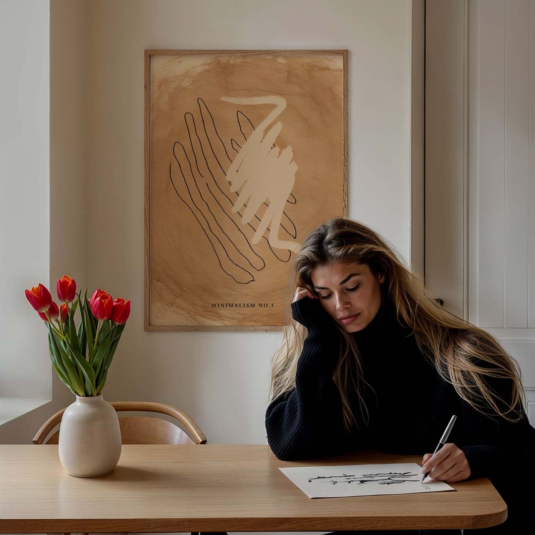 Minimalistische Kunstposter in Aardetinten – staande muurposter met botanische uitstraling
