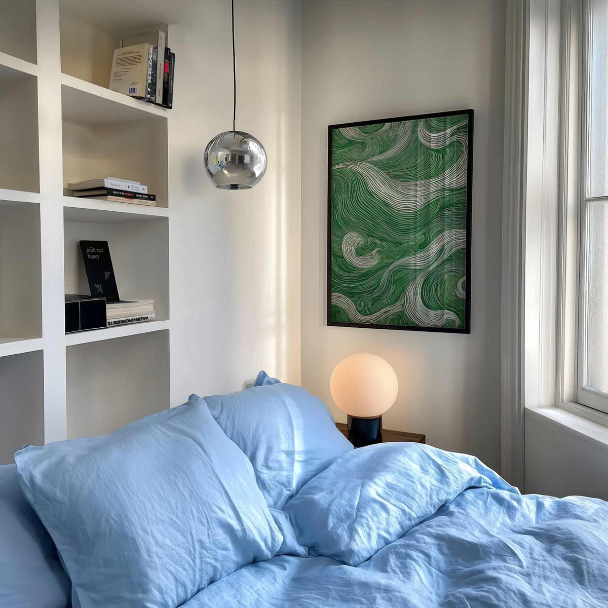 Groene Golf Beweging – abstracte poster als moderne staande wanddecoratie