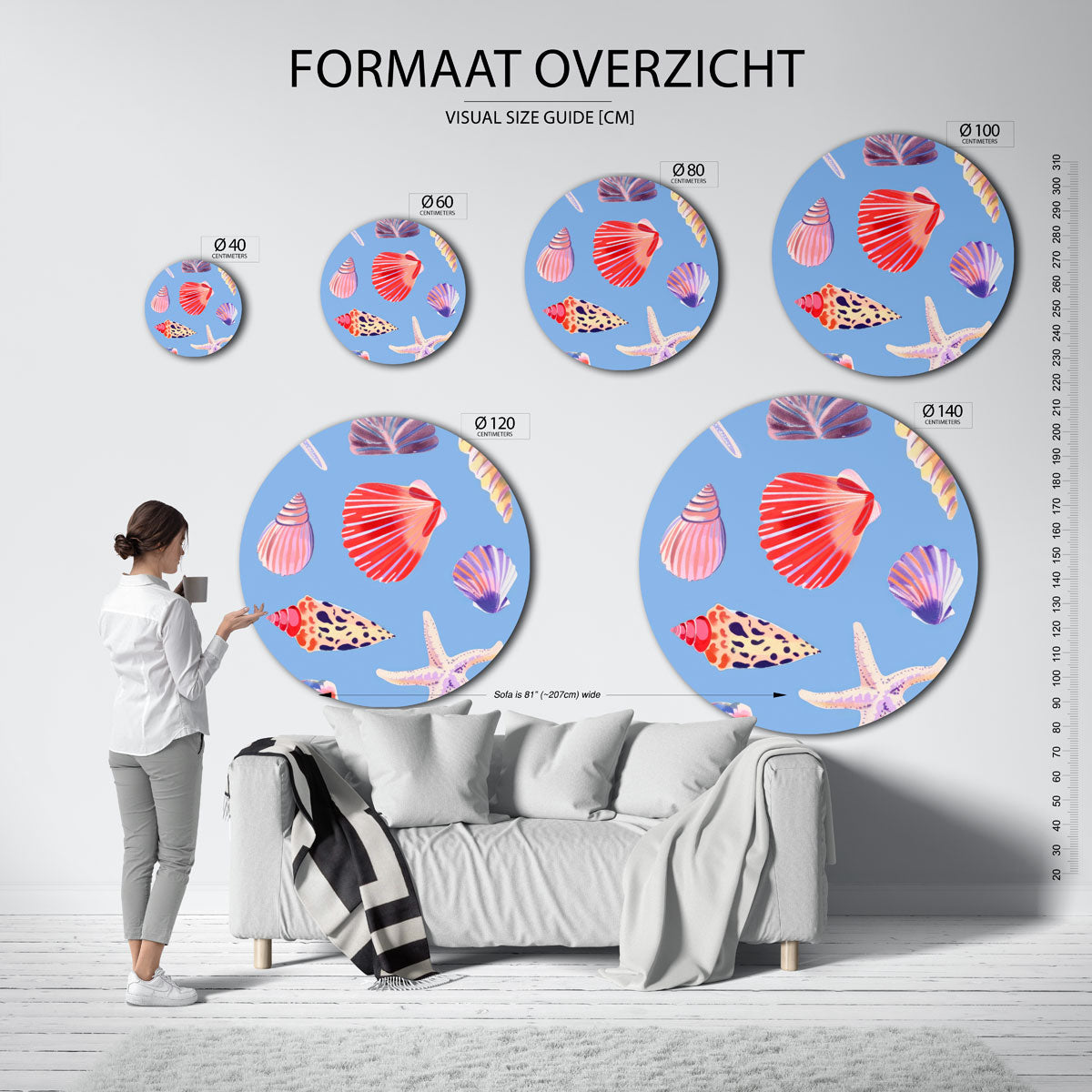 Schelp en zeester – geïllustreerde wandkunst als moderne muurcirkel