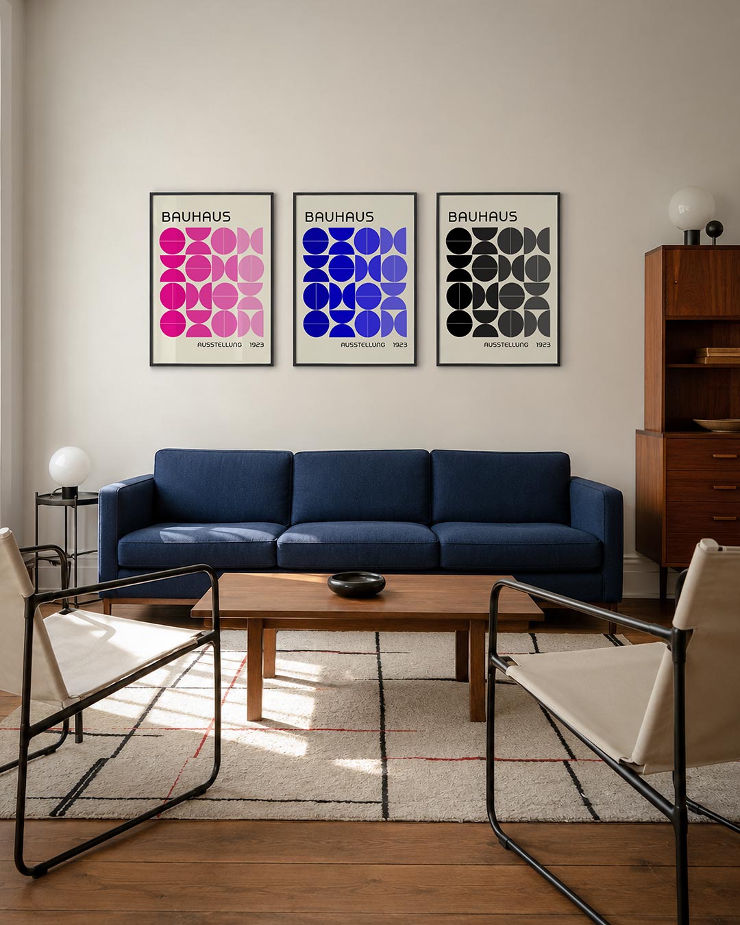 Vorm en kleur driedelige posterset – deze posterset in drie delen toont een speelse ordening van halve cirkels en volle