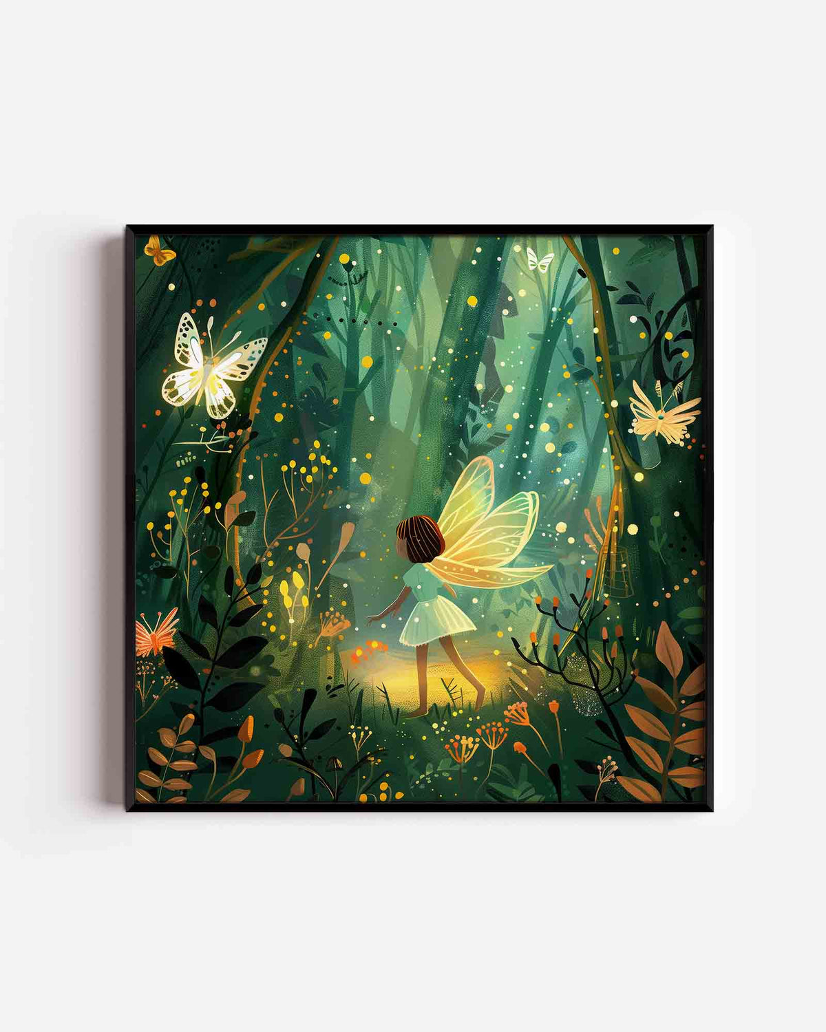 Vleugels en bos – vierkante kinderposter als wanddecoratie