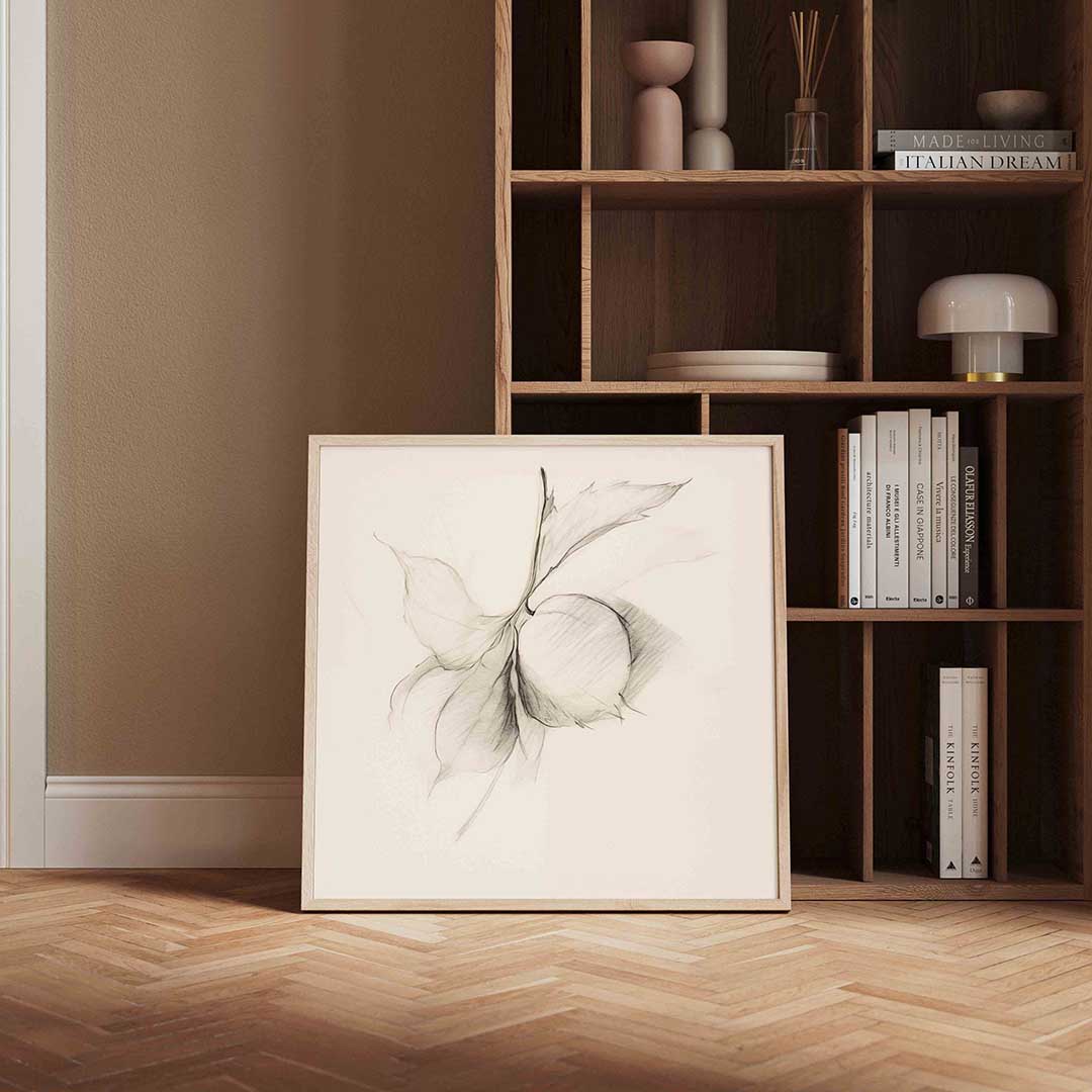 Potloodtekening van bladeren – vierkante wanddecoratie met kleur en vorm van WallArtistic