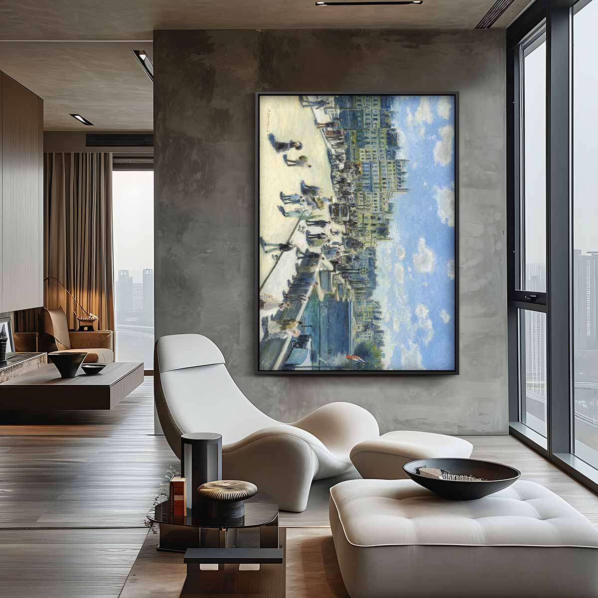 Impressionistische Stadsscène met Blauwe Hemel – dibond wanddecoratie in staand formaat