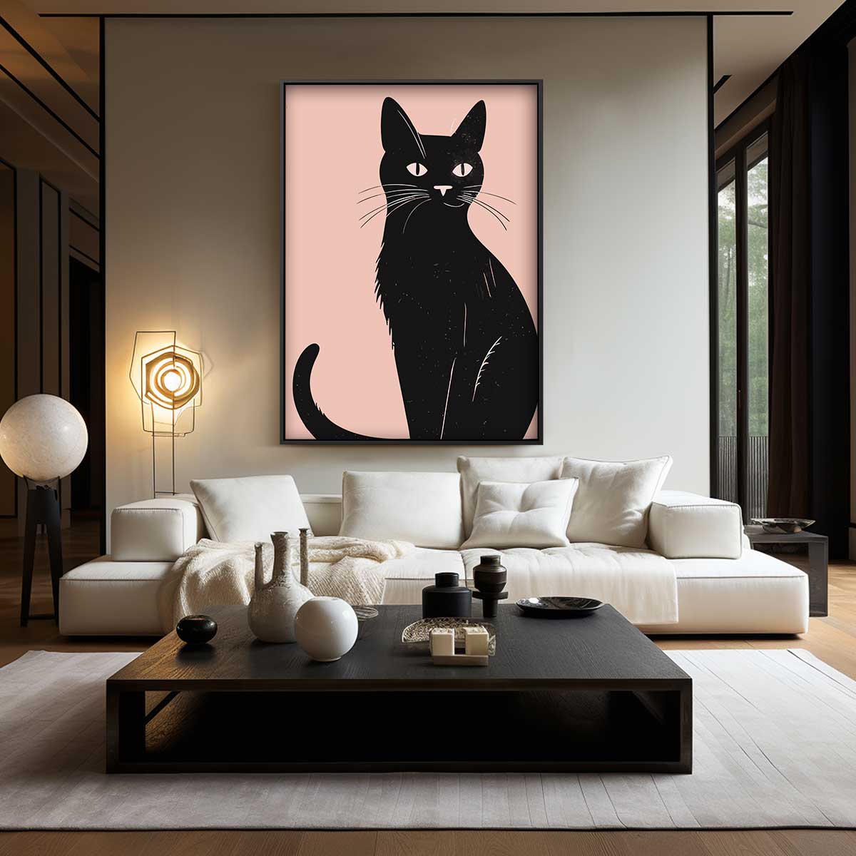 Stijlvolle Zwarte Kat Illustratie – kunstwerk met zwarte baklijst