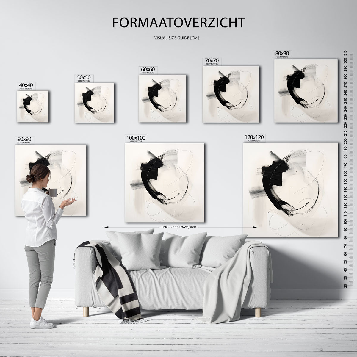 Abstracte zwarte penseelstreken – vierkante muurposter met kleurrijke vormen