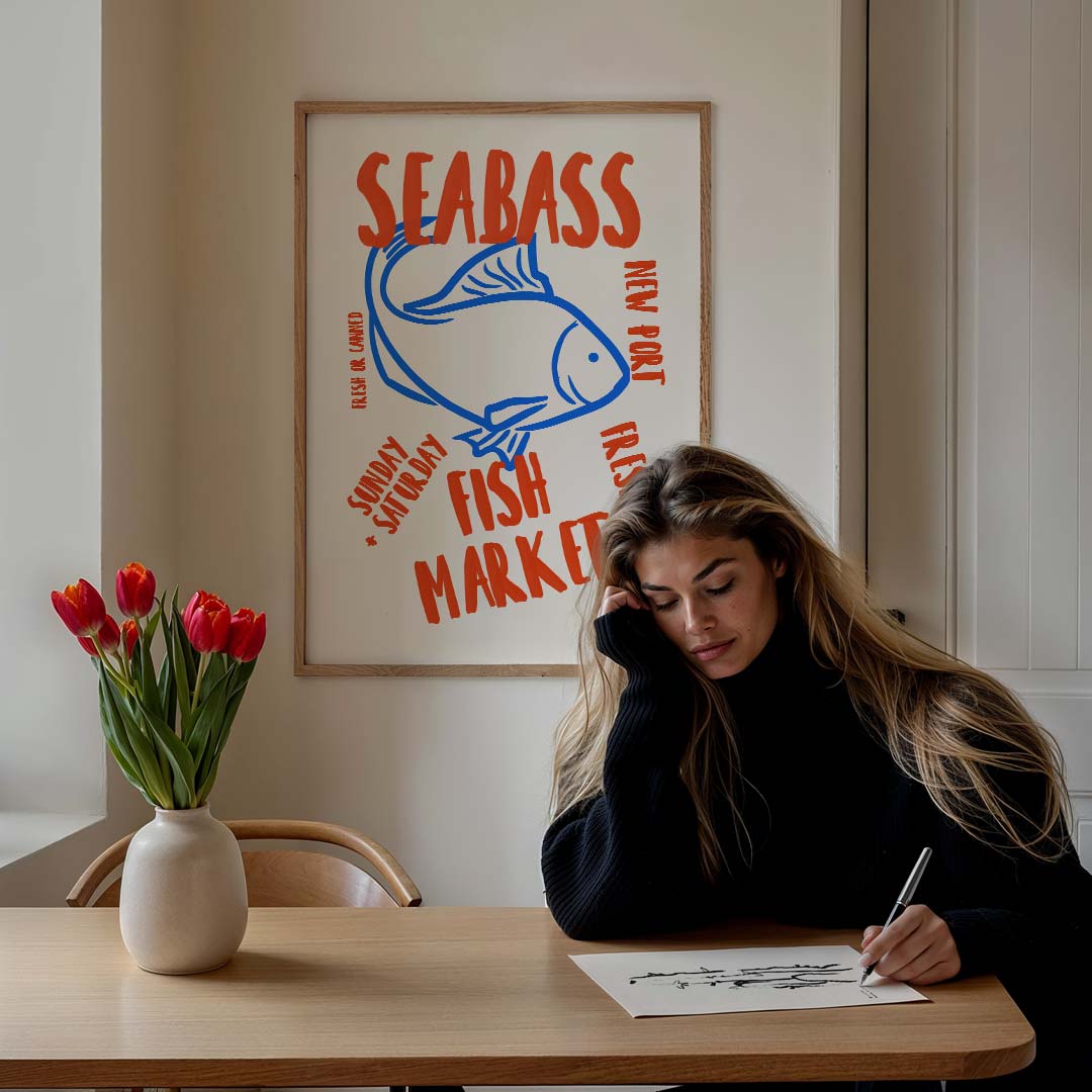 Seabass Vismarkt – culinaire wandkunst als portret poster