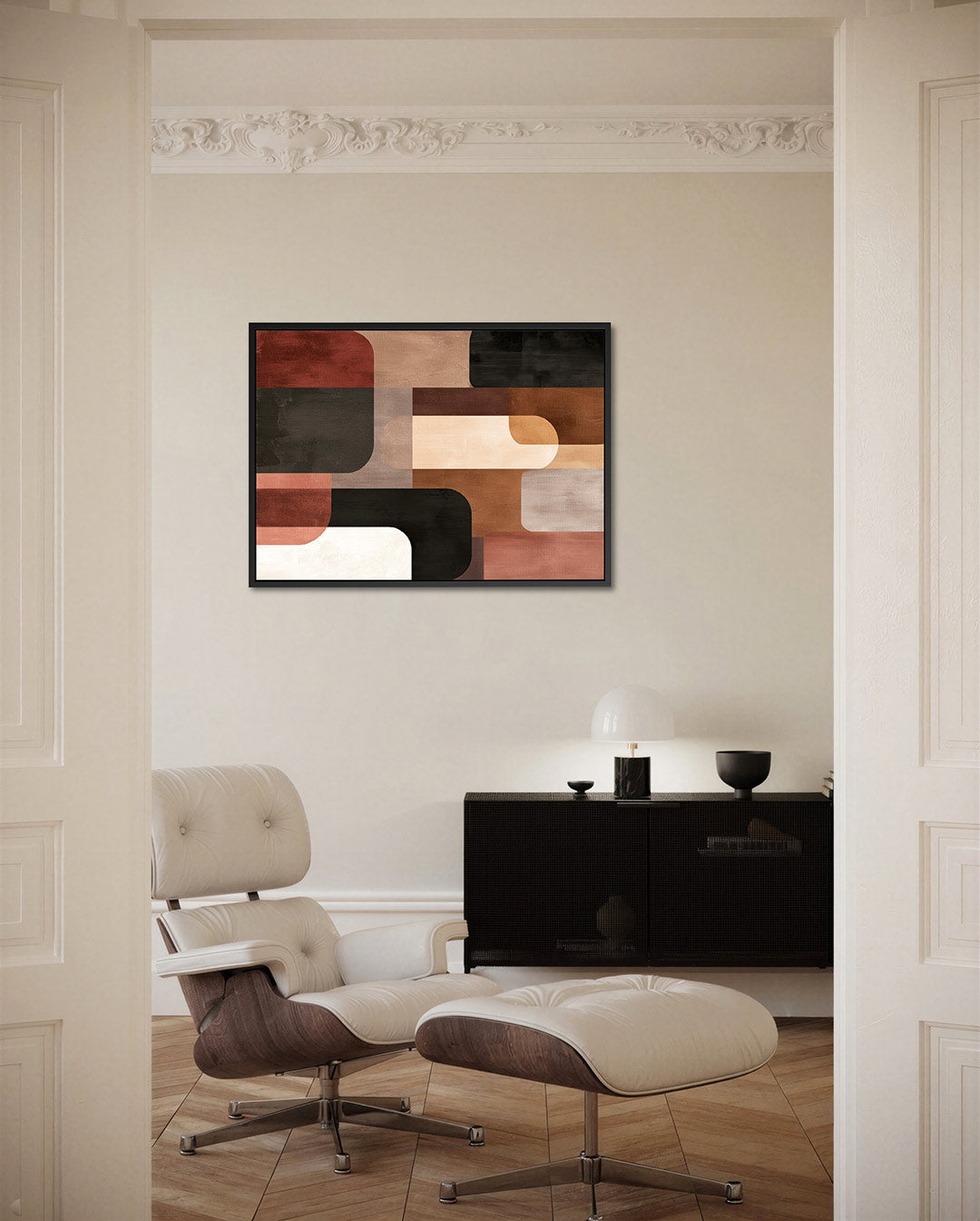 Geometrische vormen compositie – Aardetinten – liggende wanddecoratie