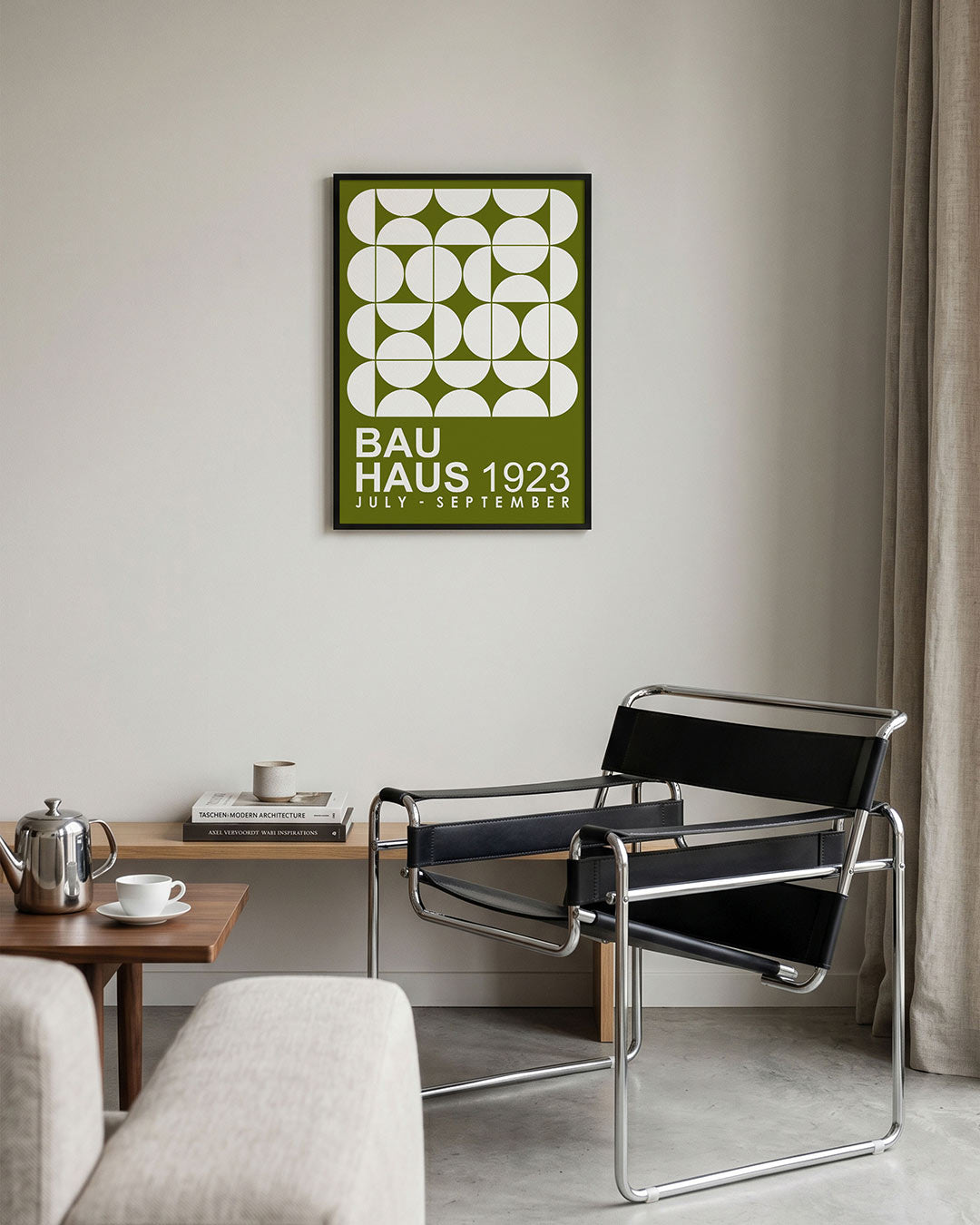 Cirkelpatroon en tekst – geometrische Bauhaus poster in staand formaat