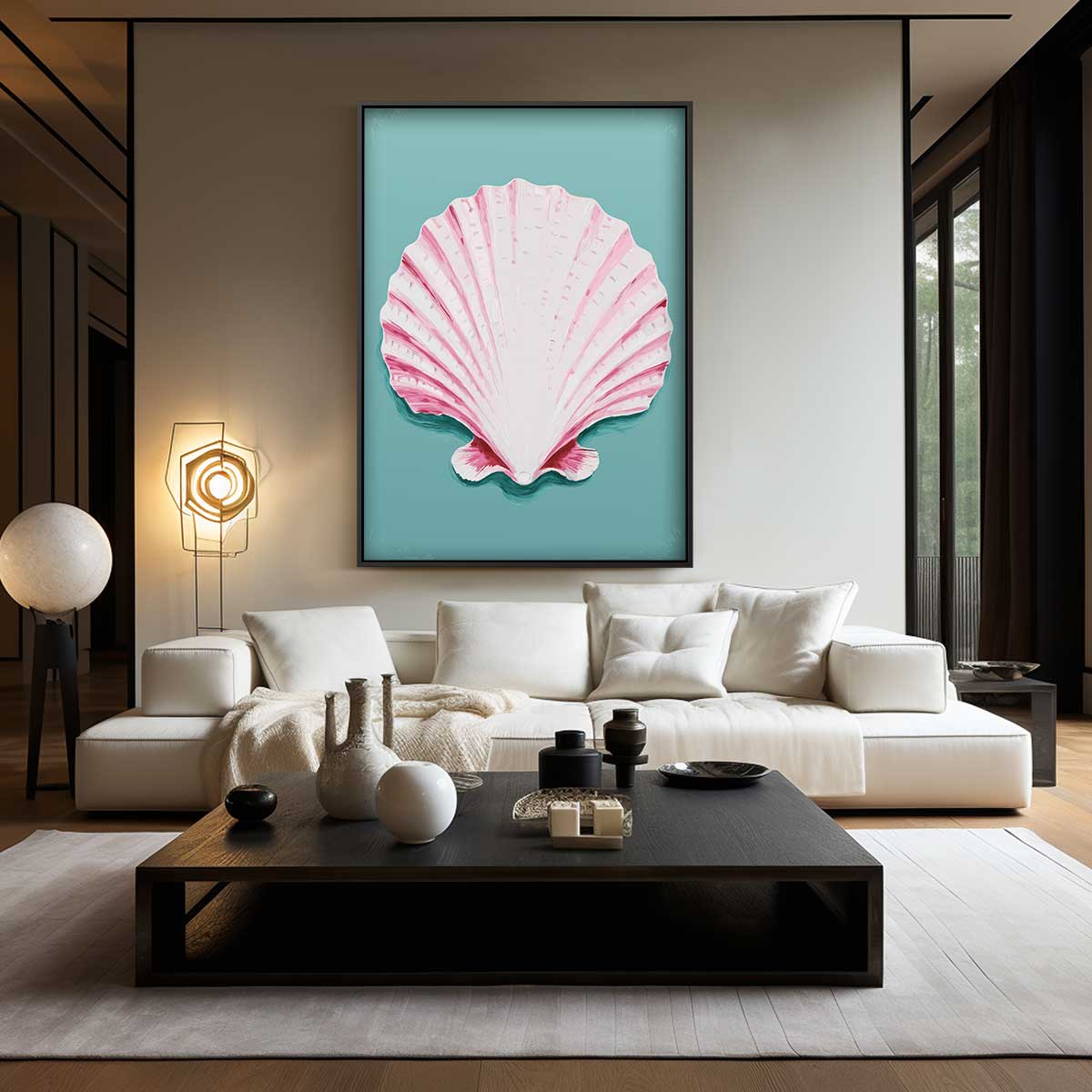 Schelp op Zee – kunstwerk met zwarte baklijst