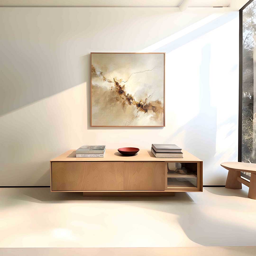 Abstracte beige en bruine – vierkante abstracte wanddecoratie van WallArtistic