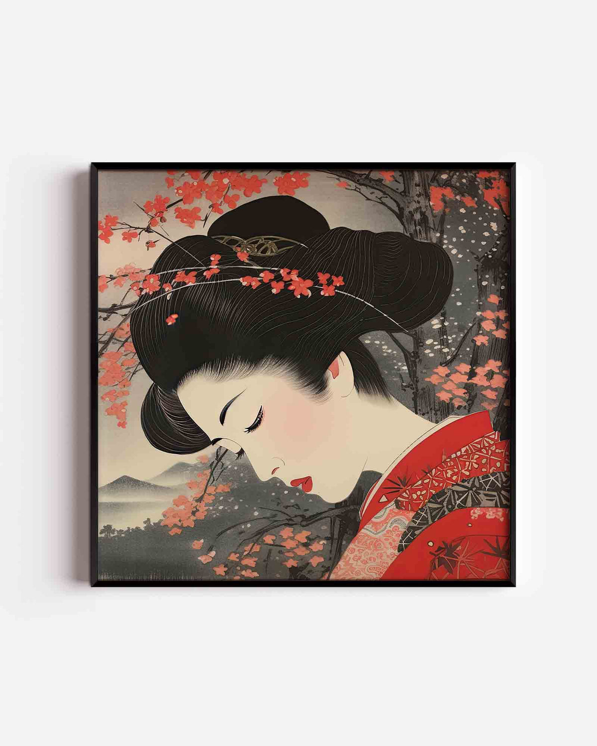Vrouw met bloemen – Aziatische vierkante poster als wanddecoratie