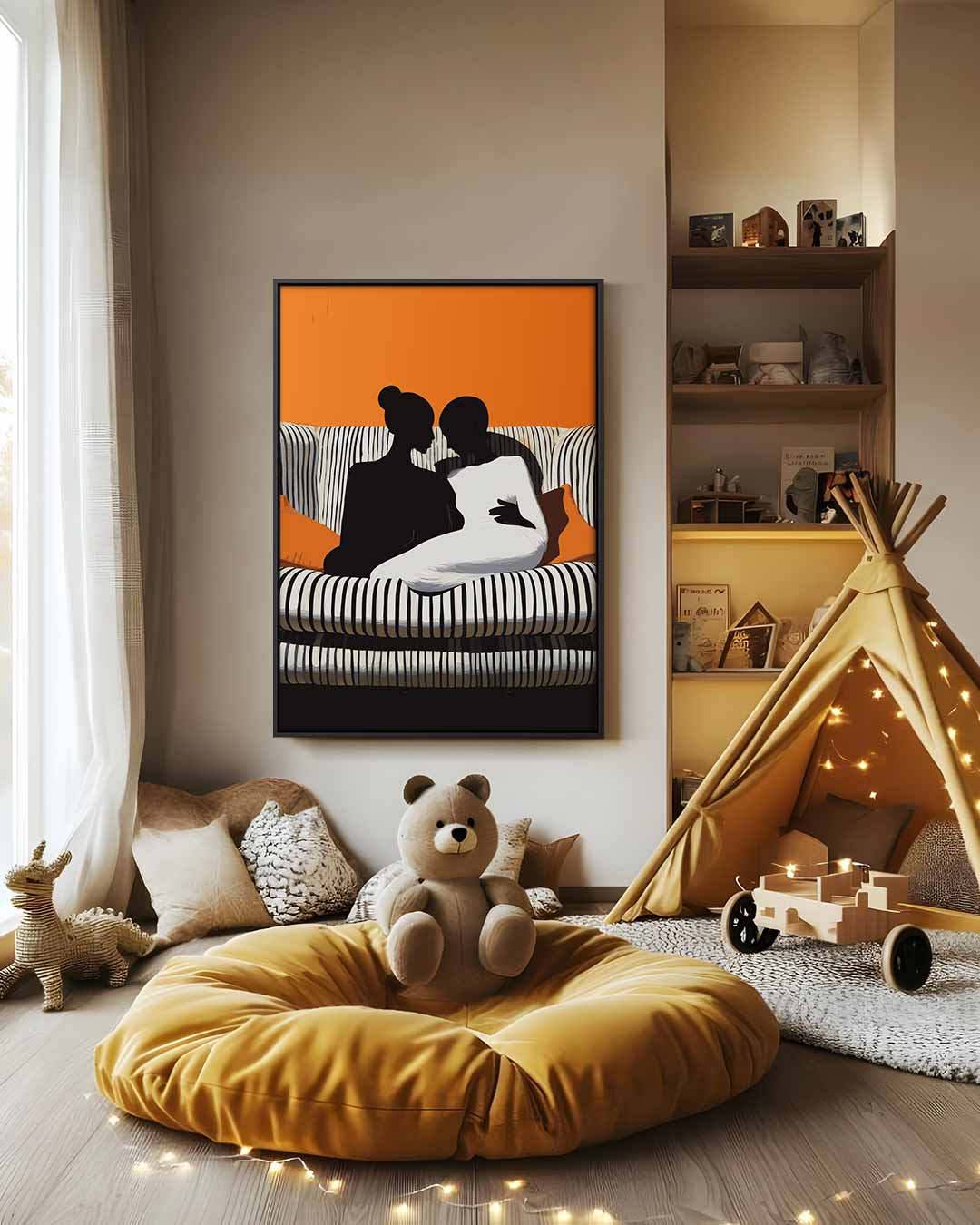 Intieme Band op de Bank – modern portret kunstwerk van WallArtistic