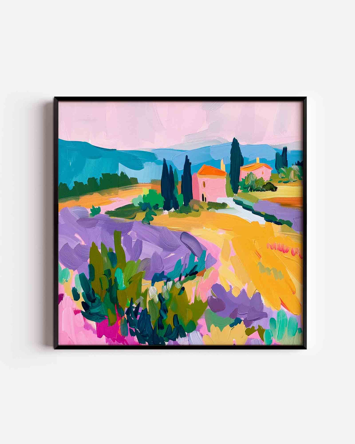 Landschap met lavendel – kleurrijke illustratie poster als wanddecoratie