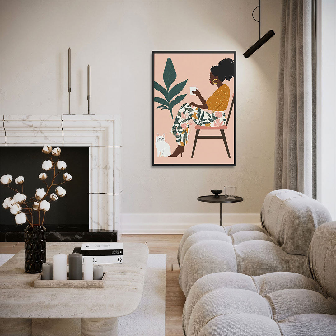 Vrouw met kat – staand wanddecoratie kunstwerk