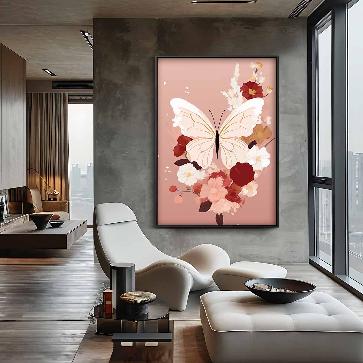Vlinder in Bloemenpracht – canvas wanddecoratie in portret formaat