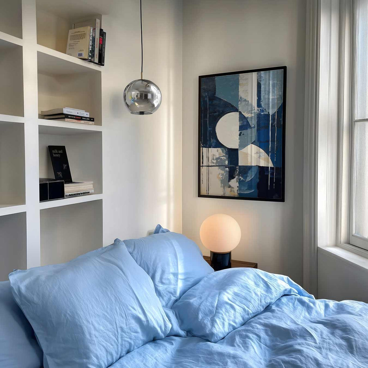 Moderne Abstracte Blauwe Kunstposter – abstracte poster als moderne staande wanddecoratie