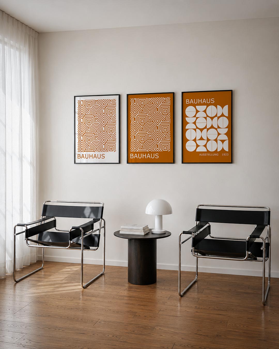 Lijnen en patronen driedelige posterset – deze posterset in drie delen toont een speels lijnenspel van vierkanten en halve