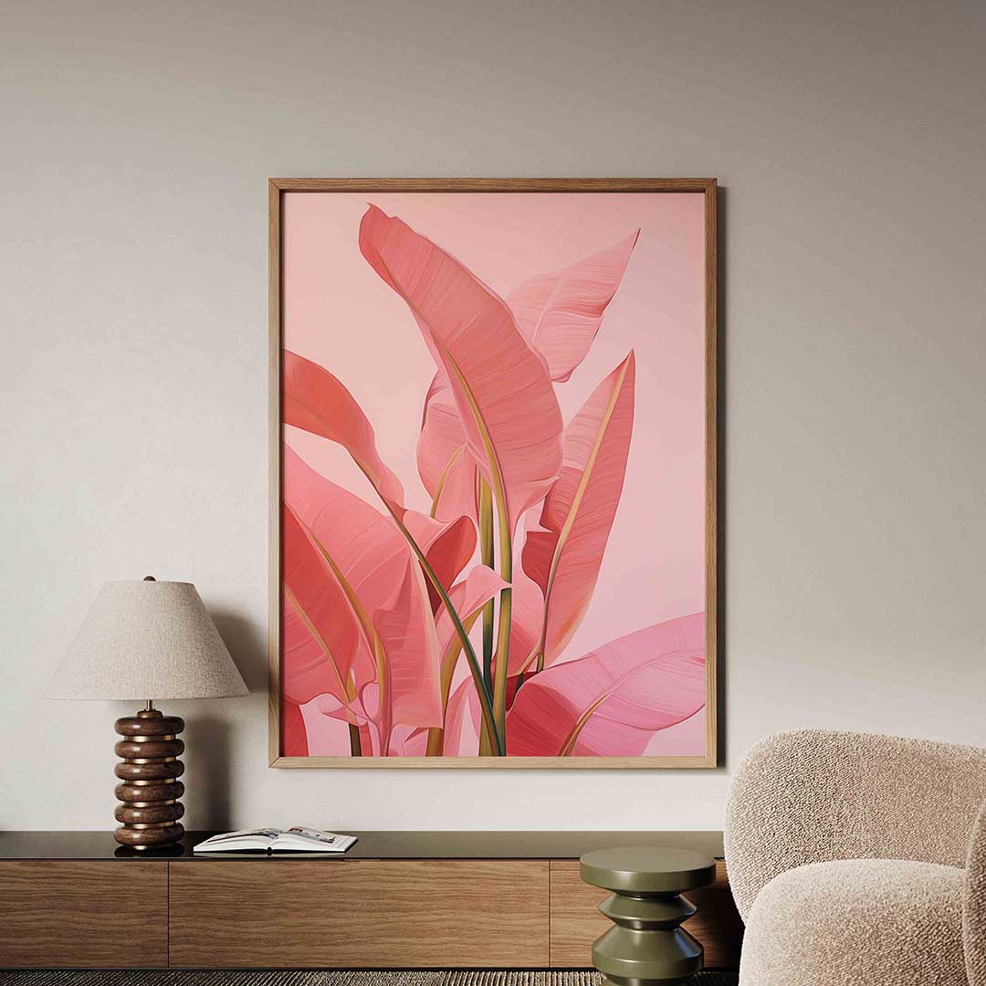 Roze bladeren – tropische jungle poster in staand formaat