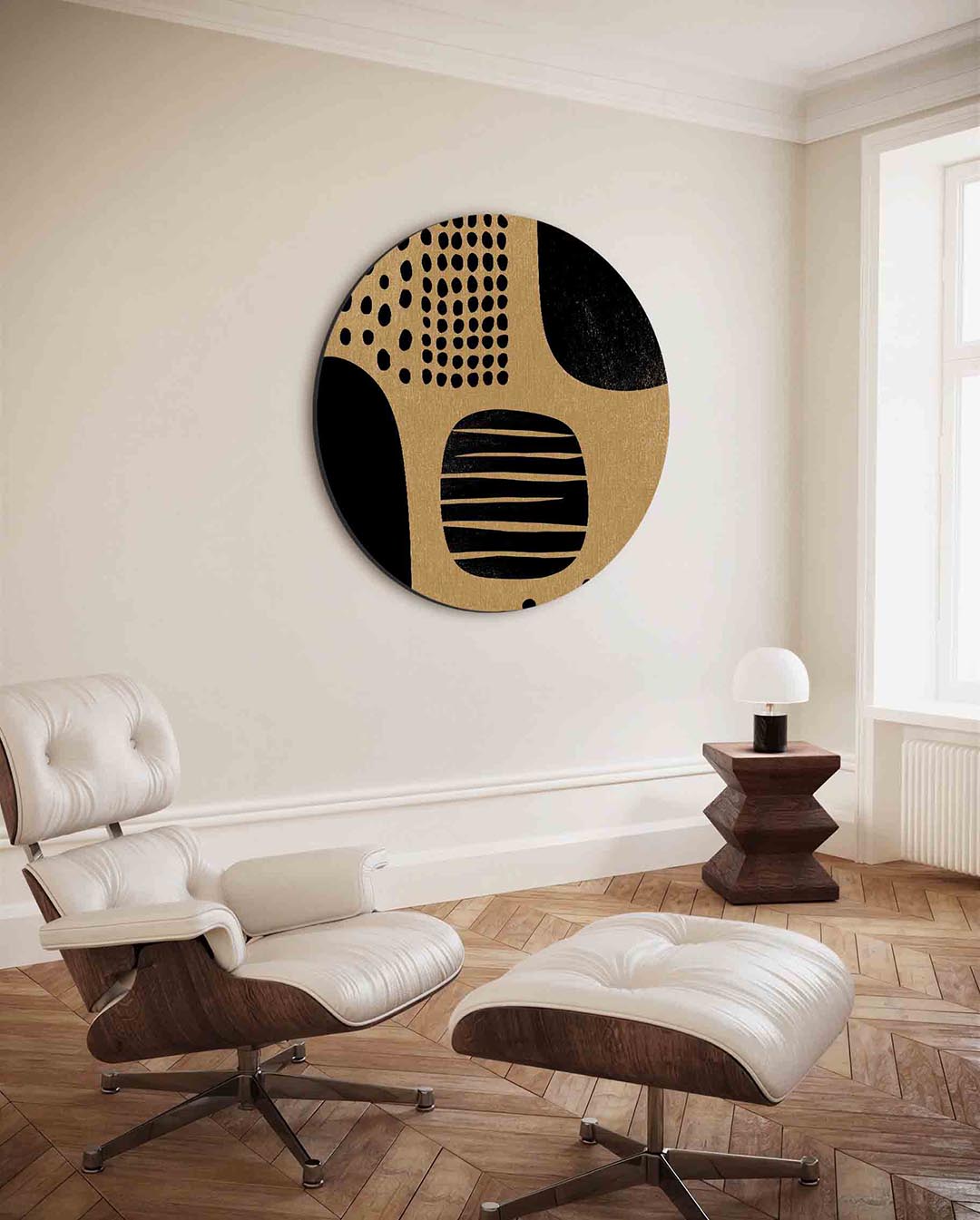 Abstracte vormen – moderne ronde wanddecoratie met vrouwelijk portret