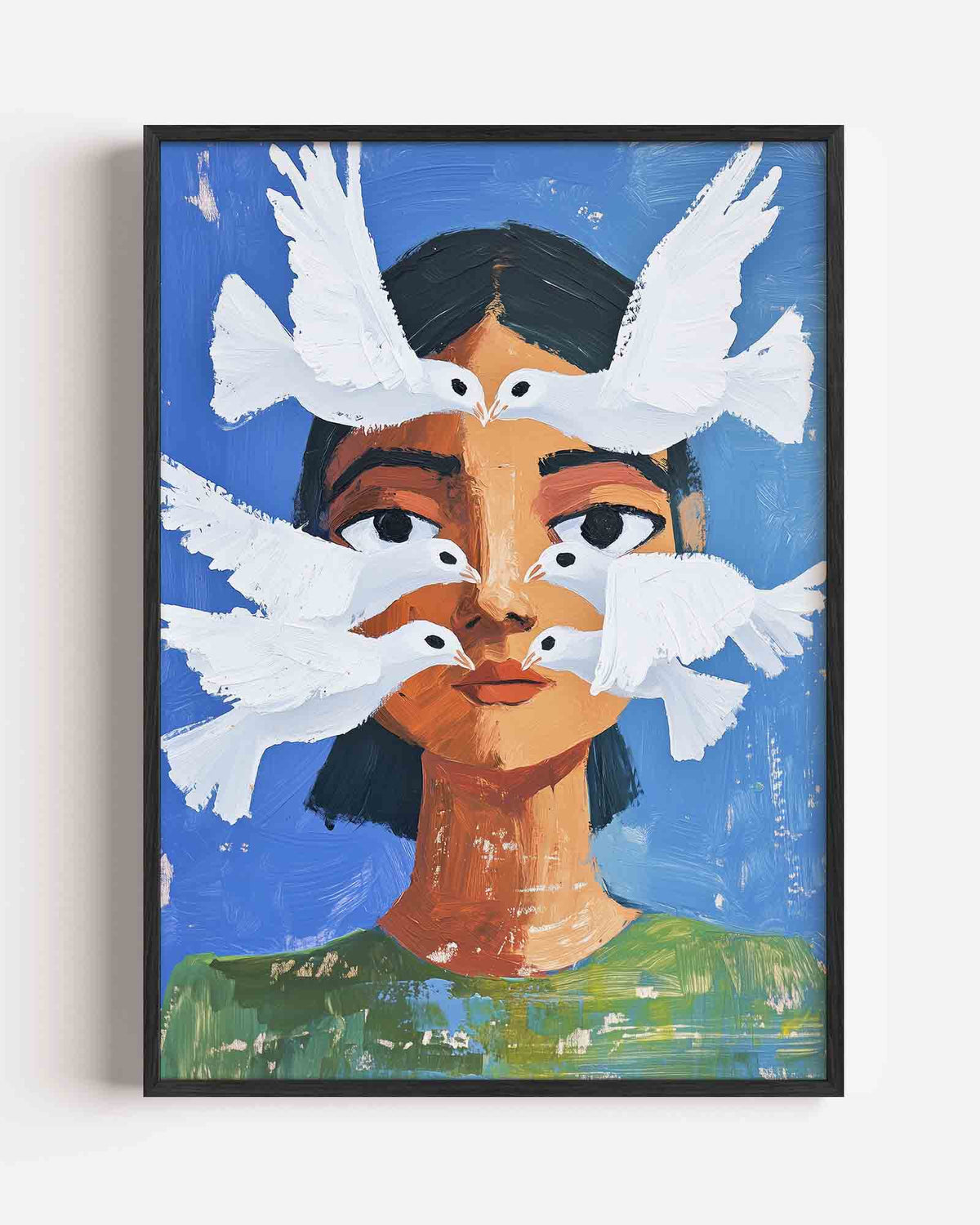 Vogel en gezicht – moderne portret poster als wanddecoratie