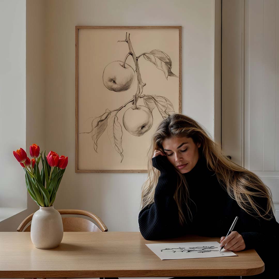 Elegante Potloodschets Appeltak – feestelijke wandkunst als portret poster