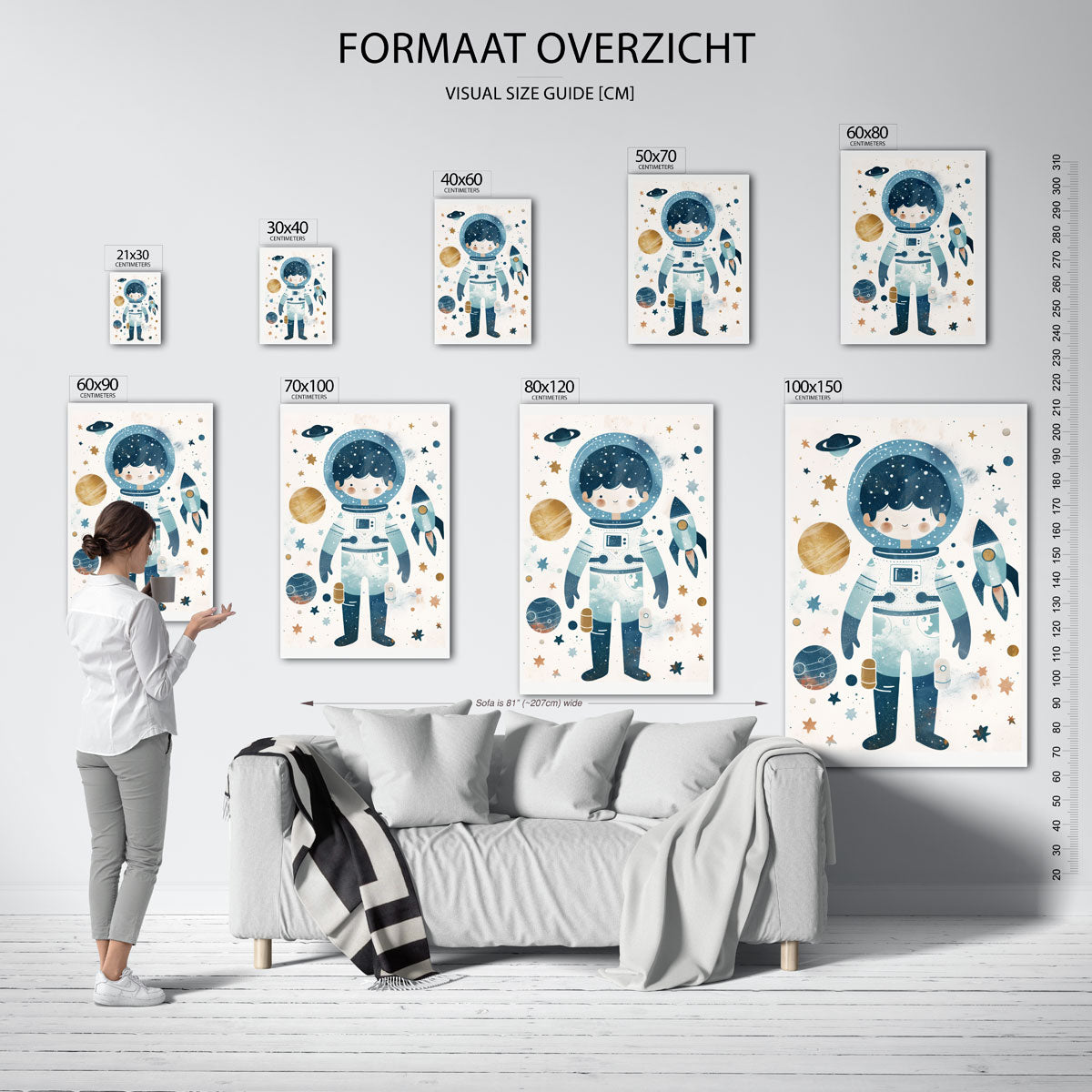 Astronaut en raket – staande muurposter voor de kinderkamer