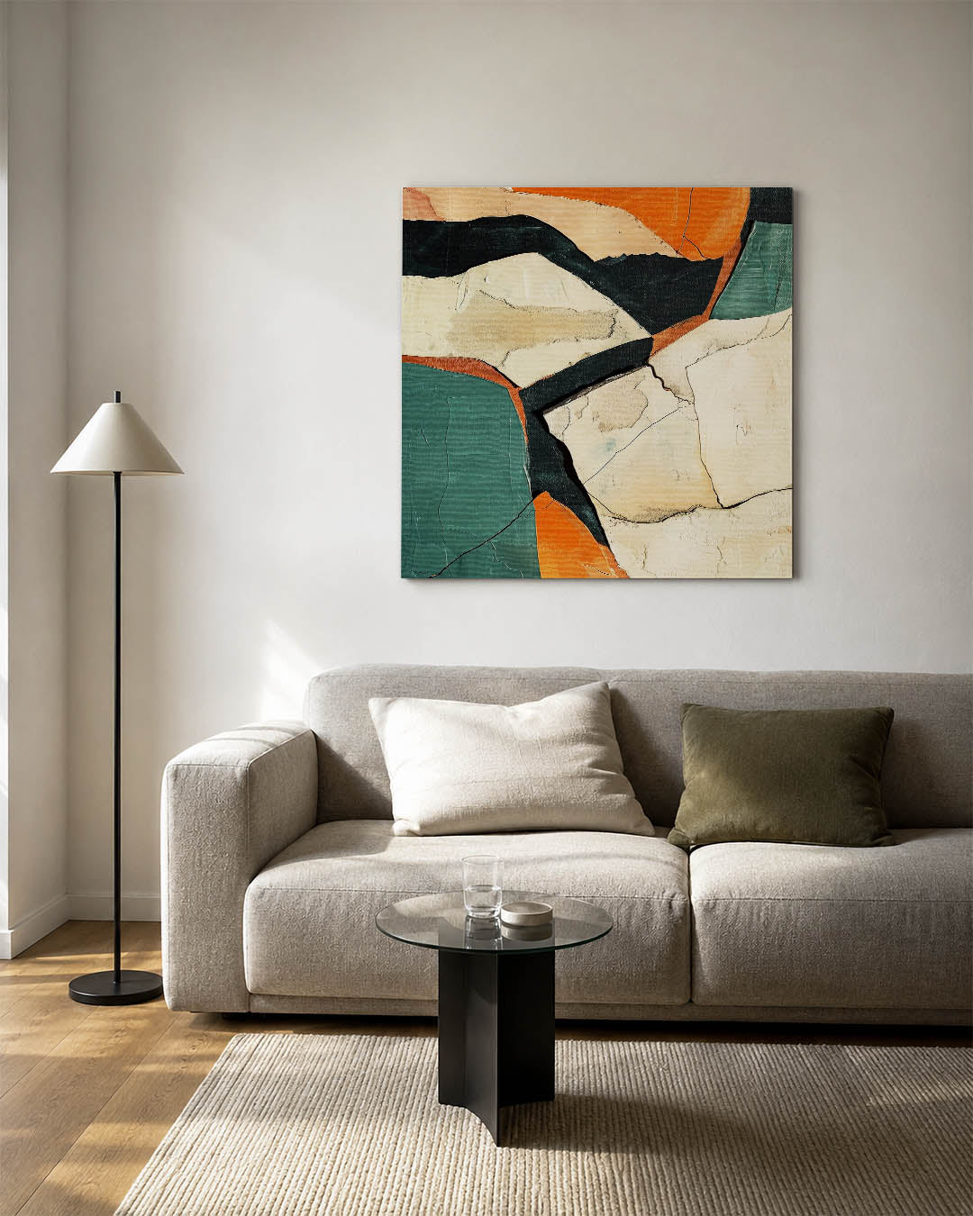Dynamische vormen kunstwerk – vierkante wanddecoratie – dit kunstwerk toont een levendige compositie van overlappende vormen