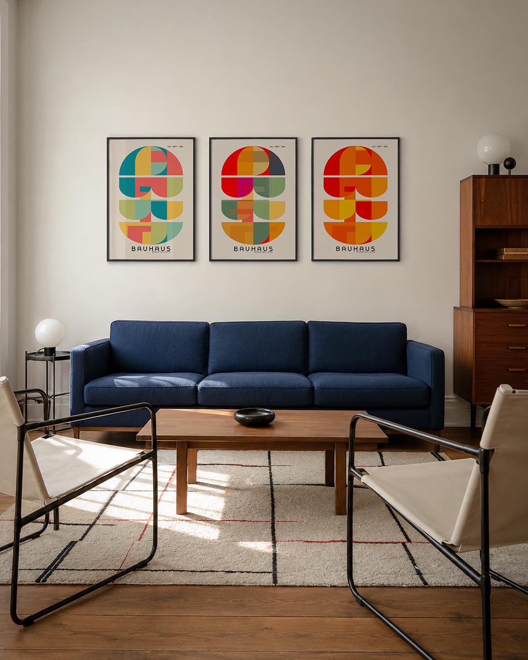 Kleurige vormen driedelige posterset – deze posterset in drie delen toont een speelse ordening van halve cirkels en