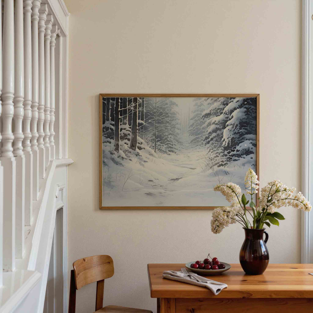 Sneeuwlandschap – liggende illustratie poster als wanddecoratie