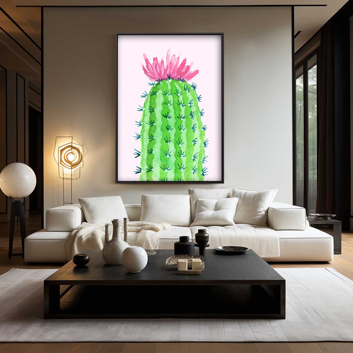 Bloeiende Cactus Schilderij – dibond wanddecoratie in staand formaat