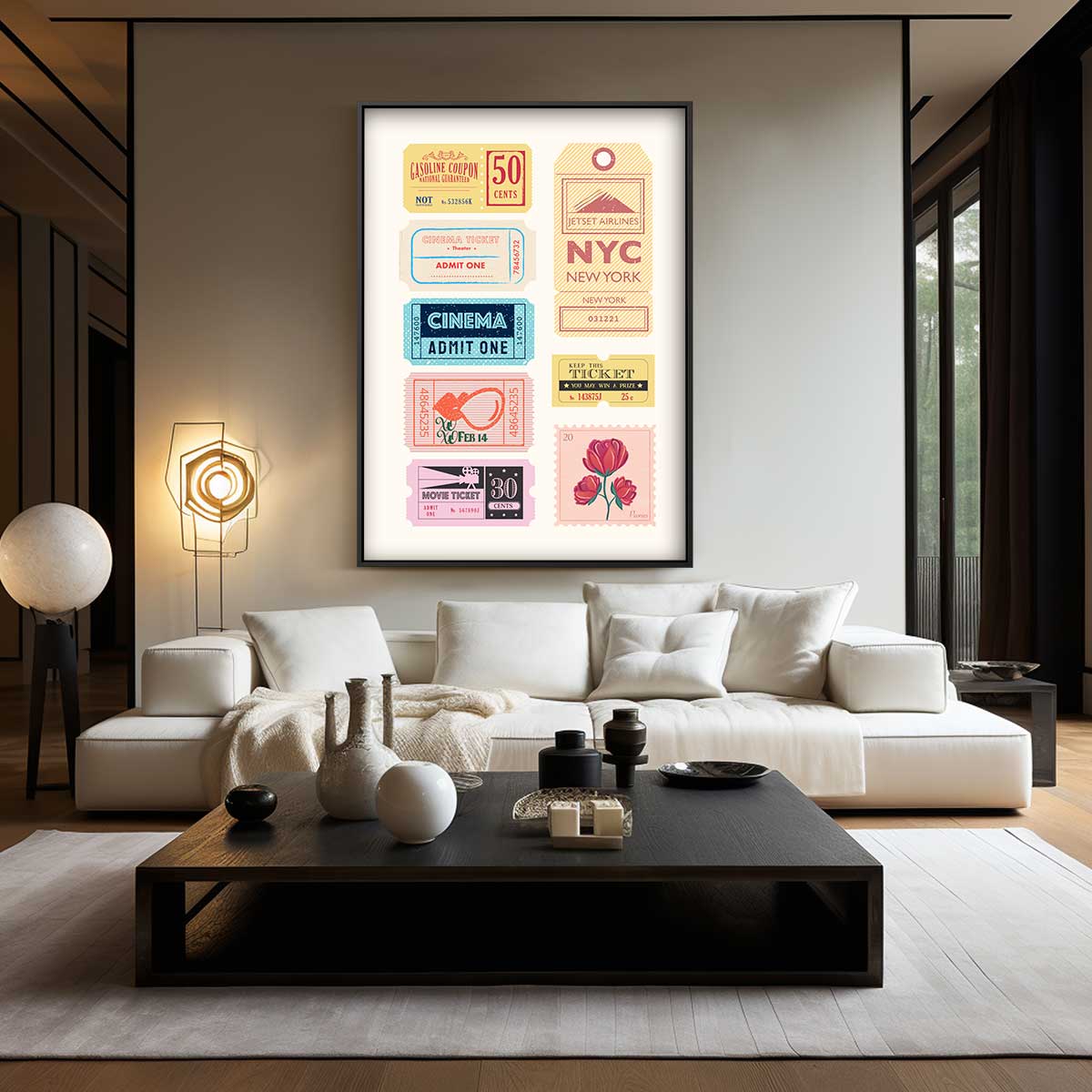 Vintage Ticket Collectie Print – staand kunstwerk voor modern interieur