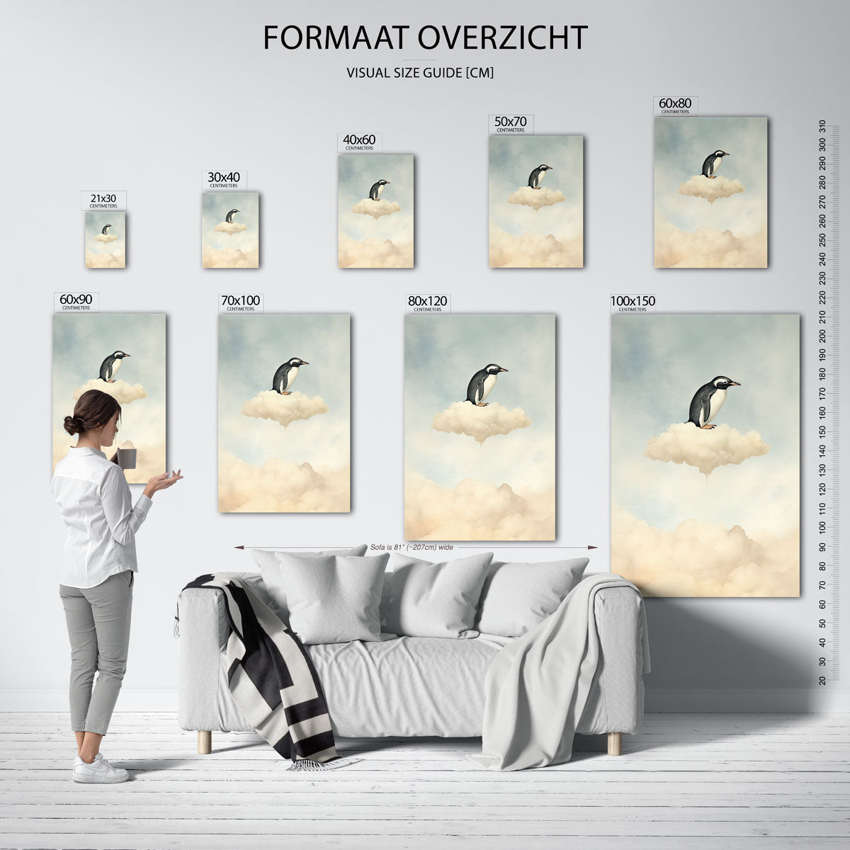 Pinguïn op wolk – staande muurposter voor de kinderkamer