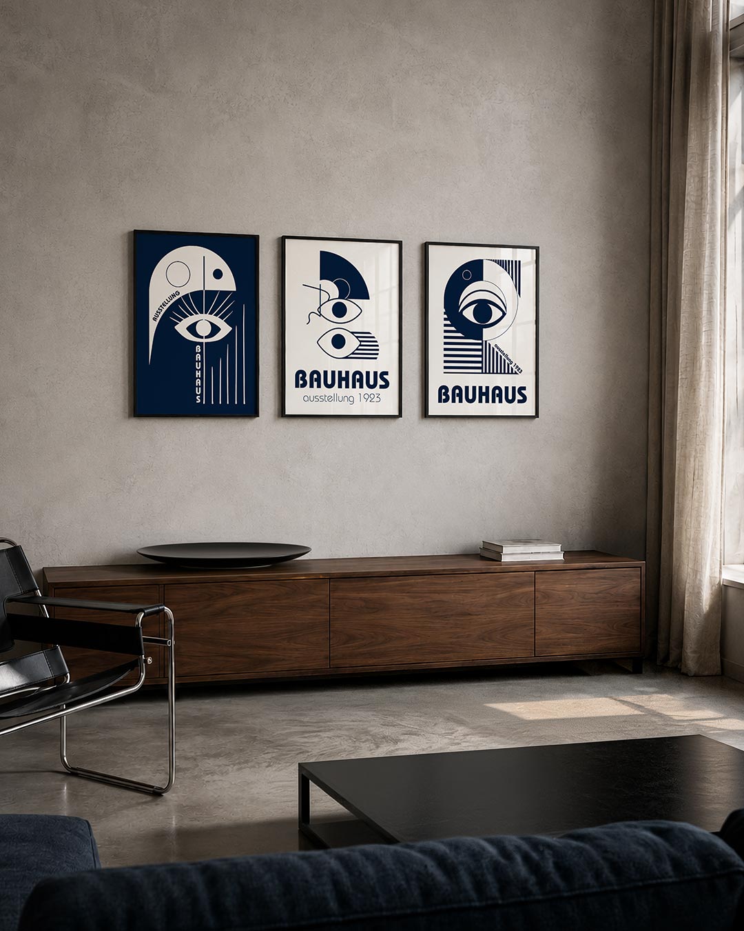 Oog en lijnen posterset – tweede productweergave – deze posterset in drie delen toont een opvallend oog met strakke lijnen en