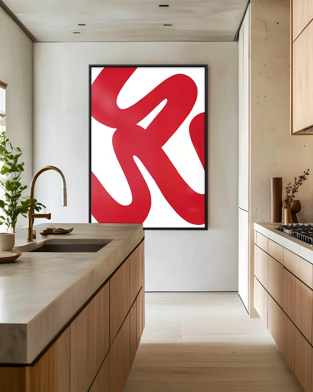 Dynamisch Rood – dibond wanddecoratie in staand formaat
