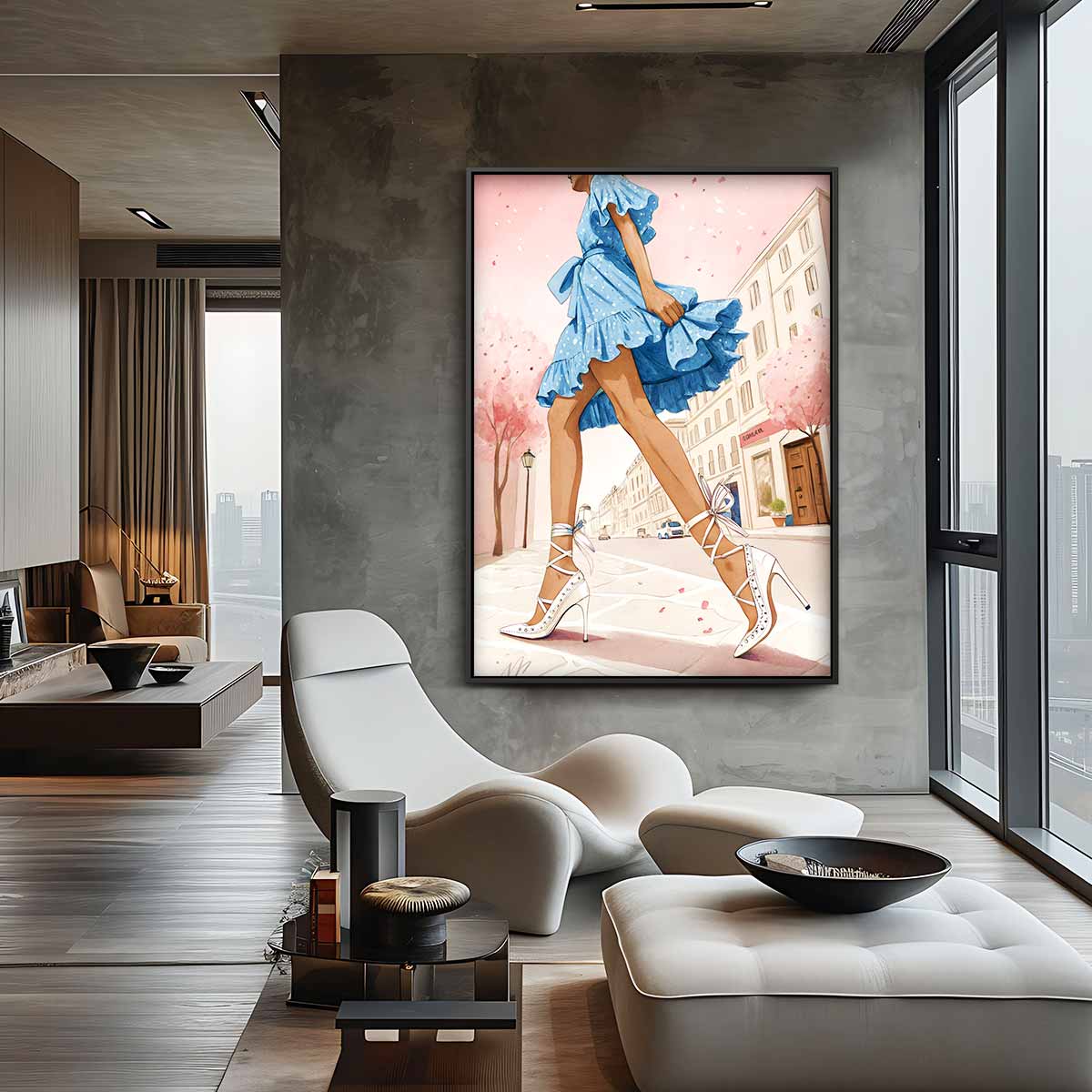 Zomerse Wandeling in de Stad – canvas wanddecoratie in portret formaat