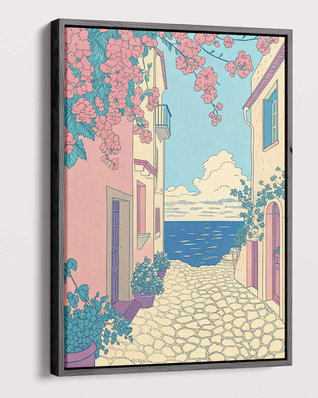 Zomerse Straat aan Zee – dibond kunstwerk als wanddecoratie