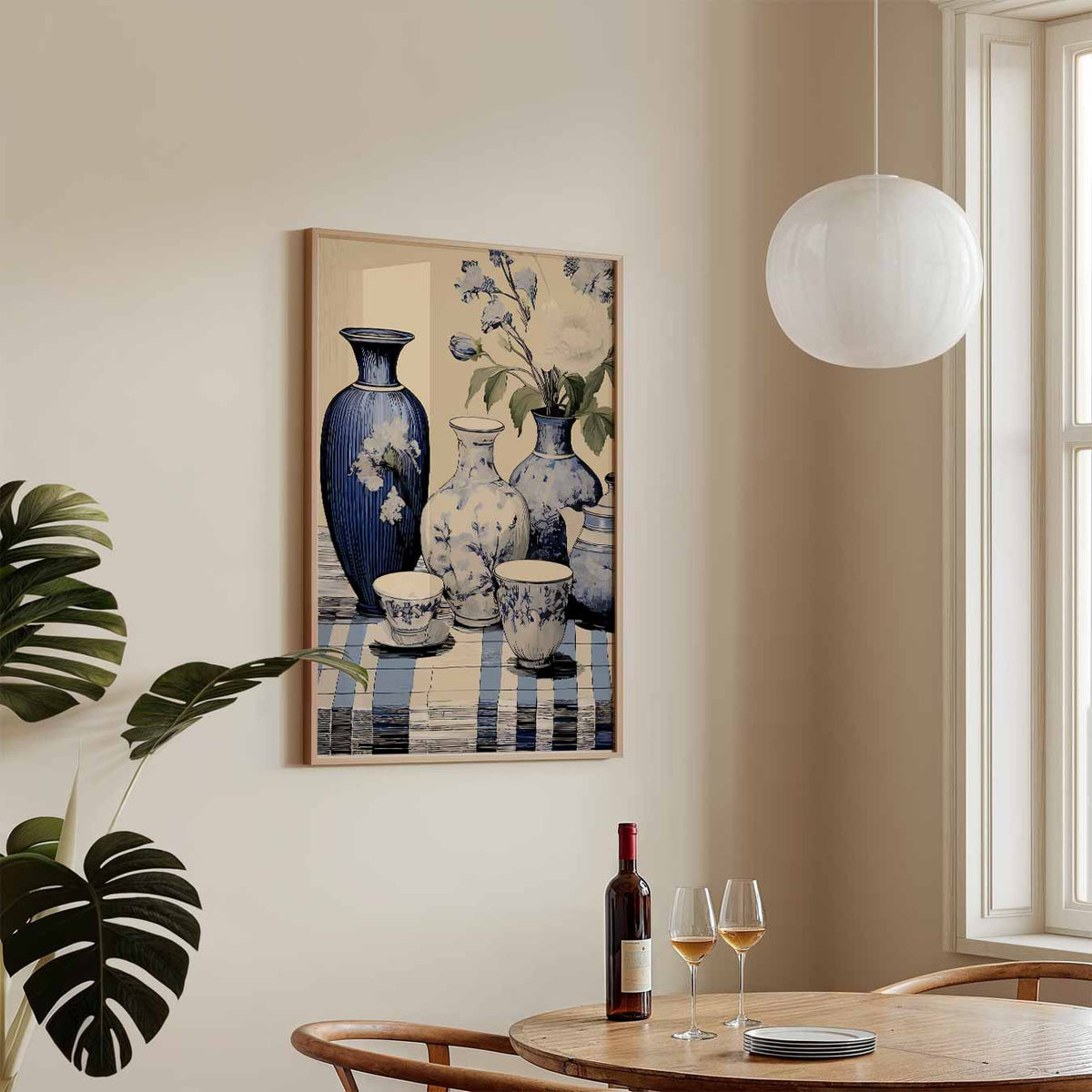 Elegant Blauwe Vaas Bloemen – keukenposter in staand formaat