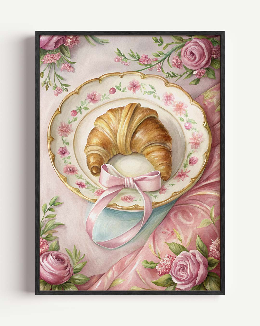 Romantische Bloemen en Croissant – paas portret poster als wanddecoratie