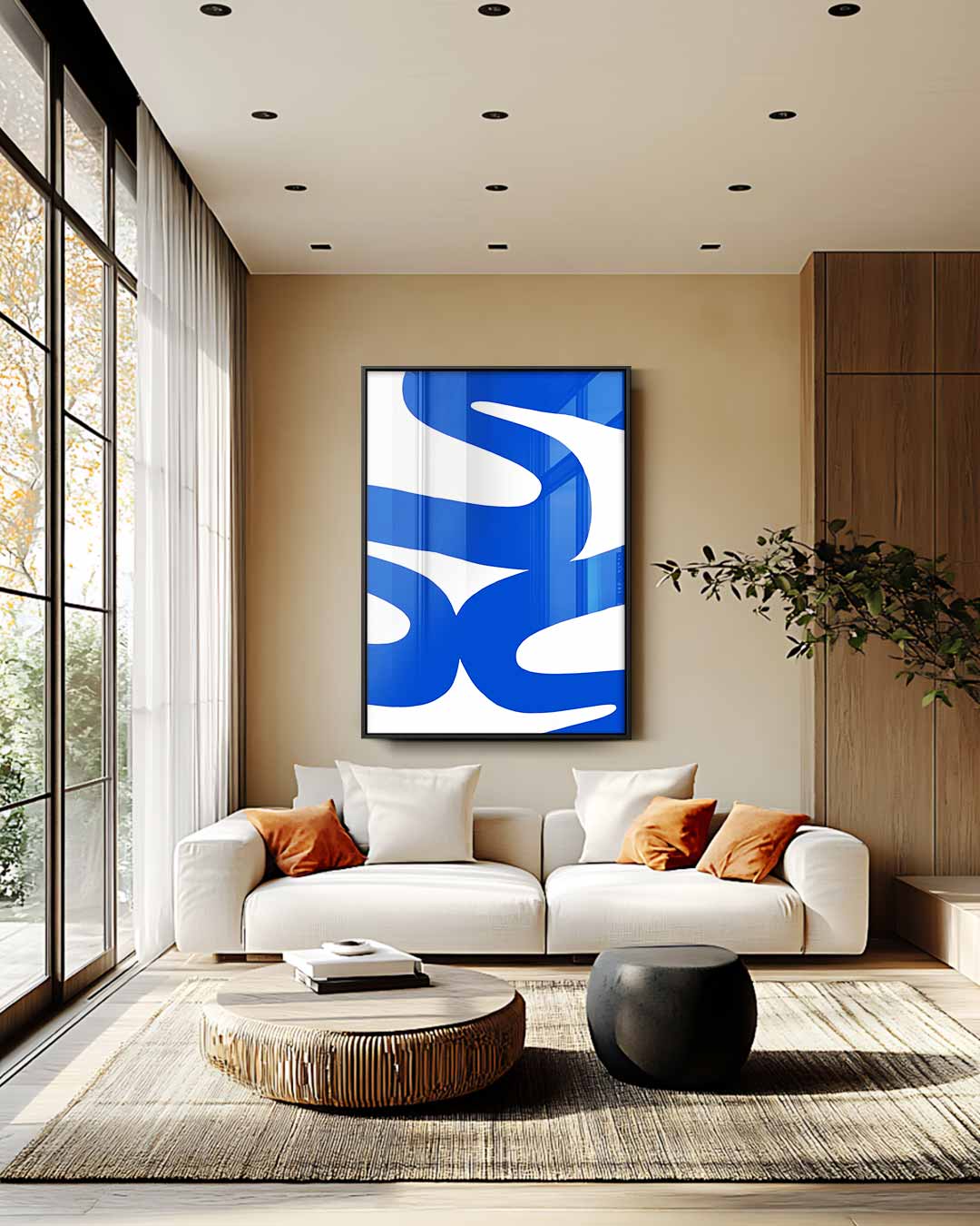 Dans van de Blauwe Lijnen – staande wandkunst voor woonkamer of interieur
