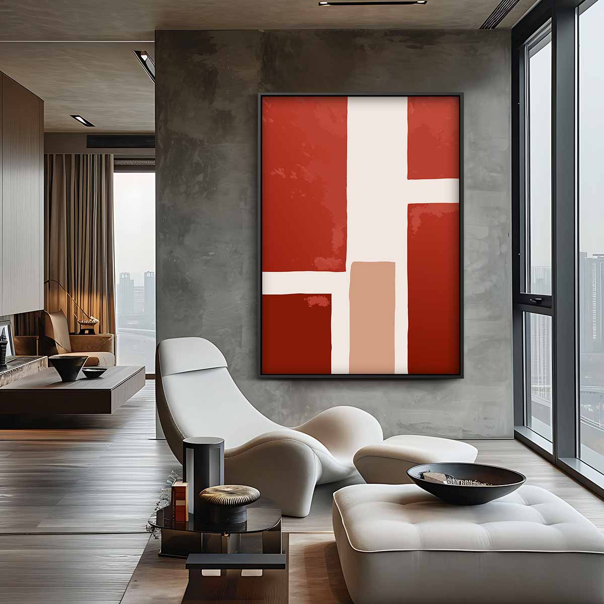 Warm Abstract Grid – canvas wanddecoratie in portret formaat