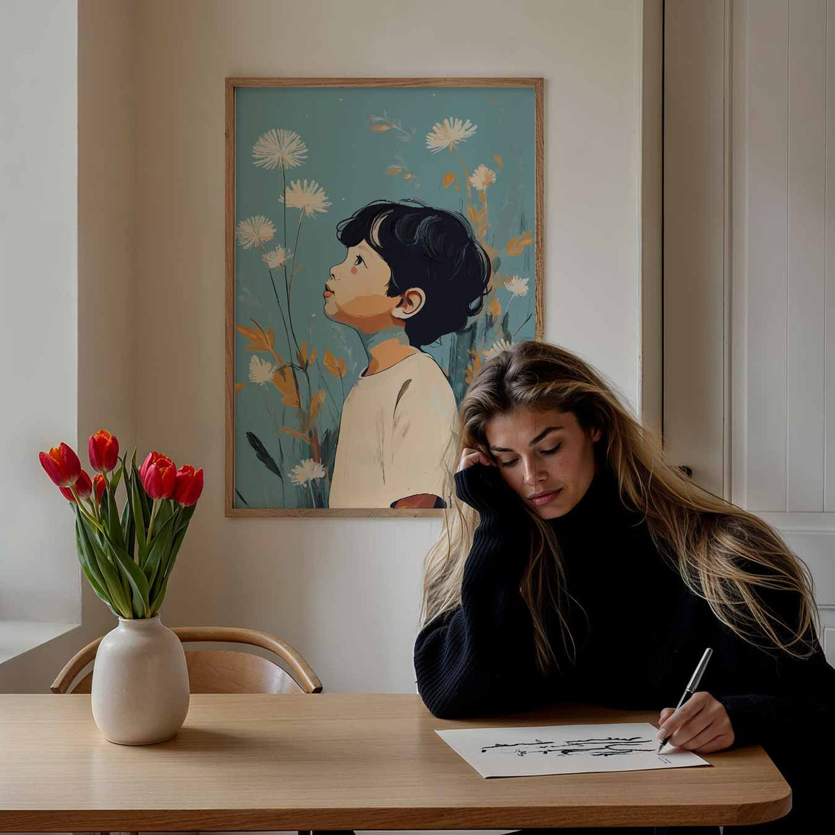 Dromerige Bloemen Jongensposter – Popart poster als moderne urban wanddecoratie