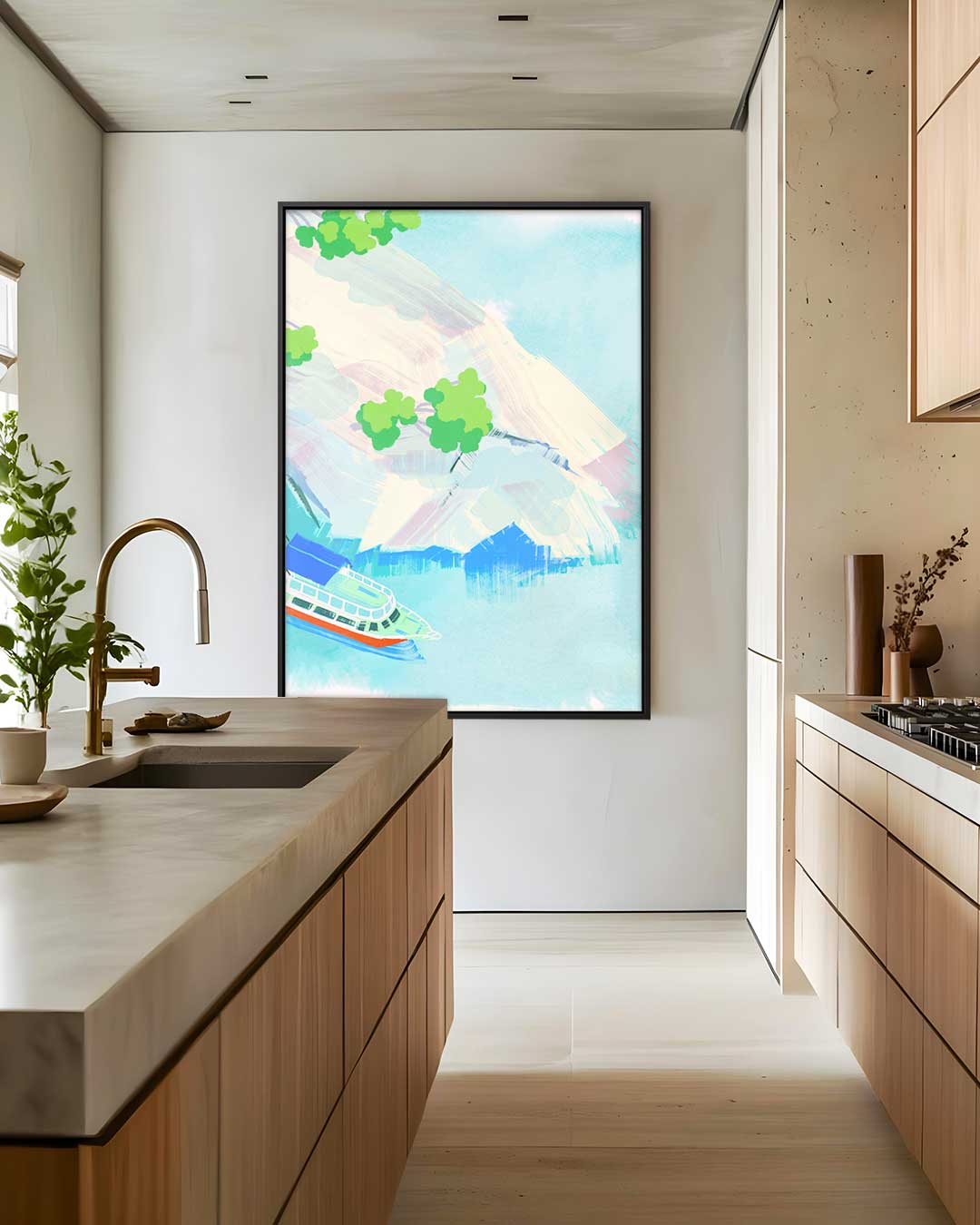 Vrolijke Varende Boot – staande wandkunst voor woonkamer of interieur
