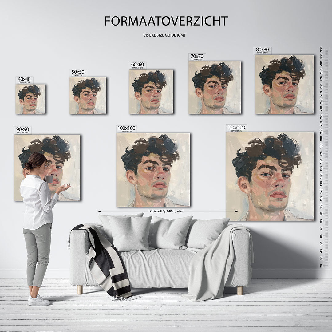 Portretstudie kunstwerk – materiaalweergave – dit werk toont een portret met vloeiende penseelstreken. De kleuren en lijnen
