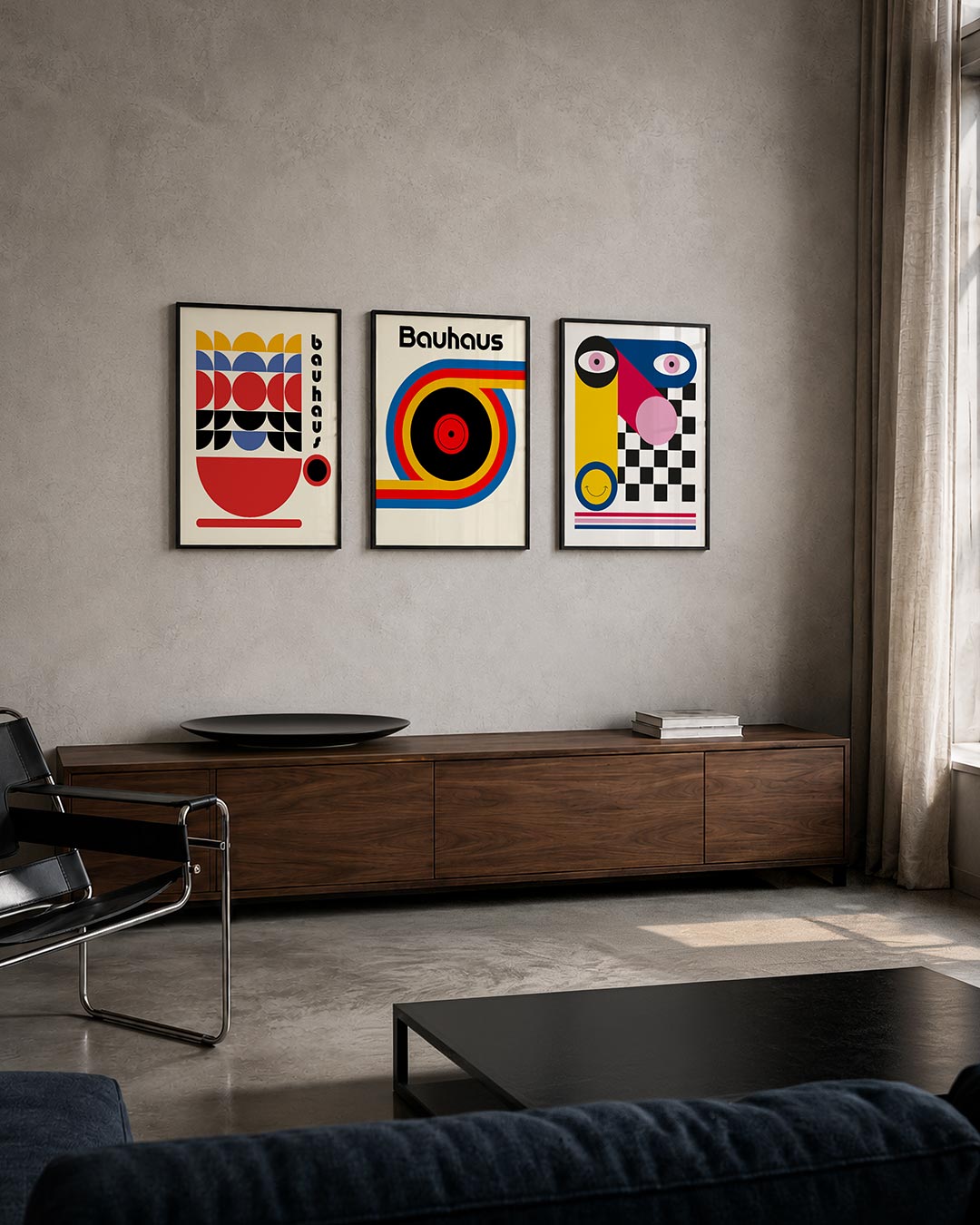 Vormen en kleurvlakken posterset – tweede productweergave – deze posterset in drie delen toont een speelse combinatie van