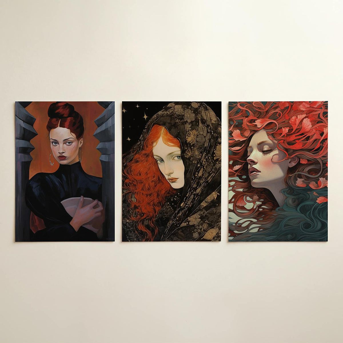 Vorm en kleur driedelige posterset in tweede interieur