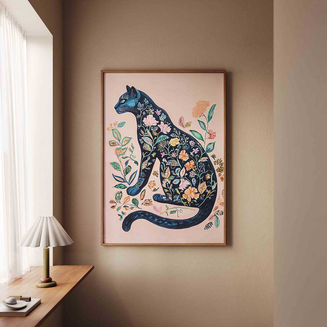 Bloemenkat – staande dieren wanddecoratie van WallArtistic