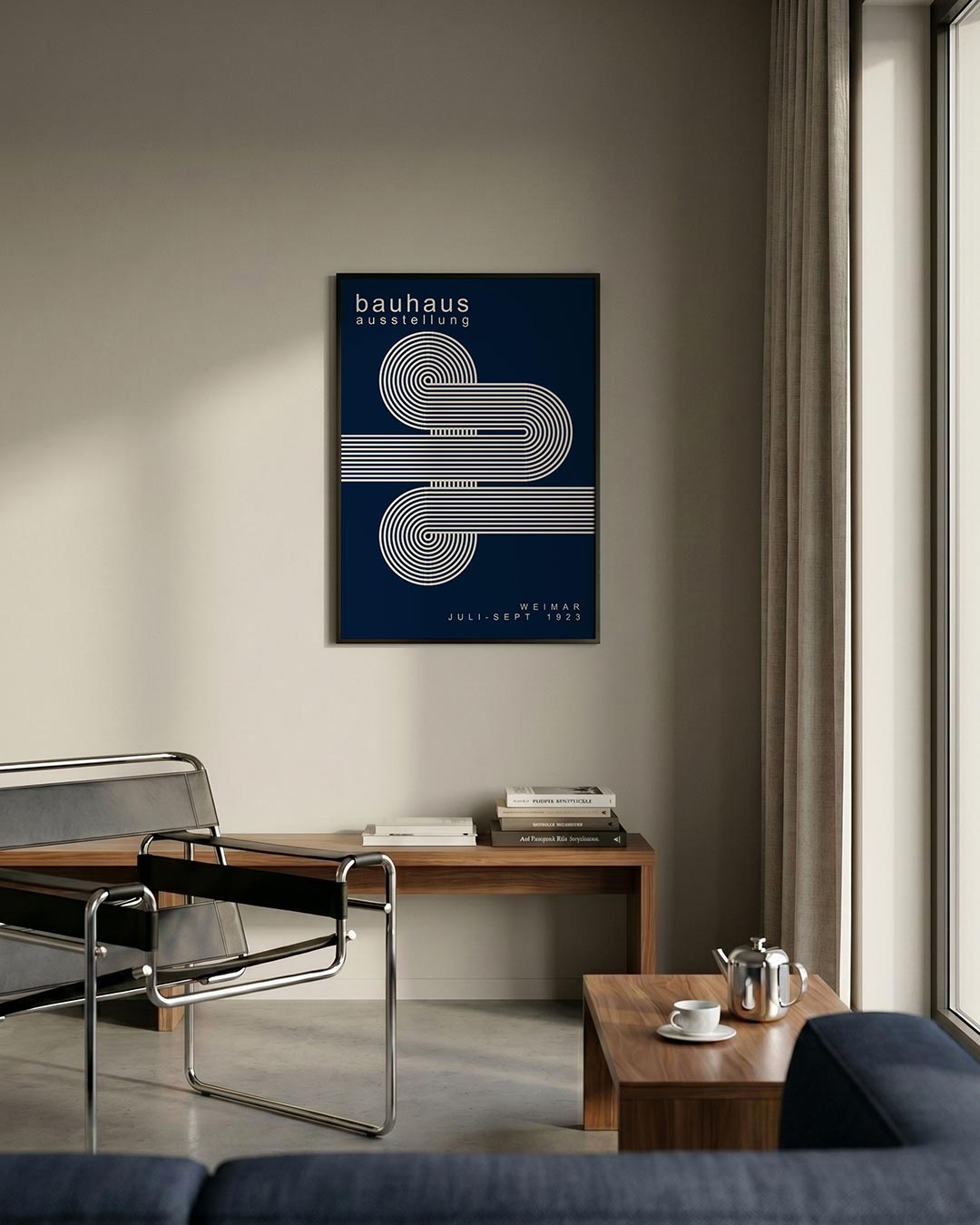 Lijnenspel en cirkel – staande Bauhaus poster voor aan de muur