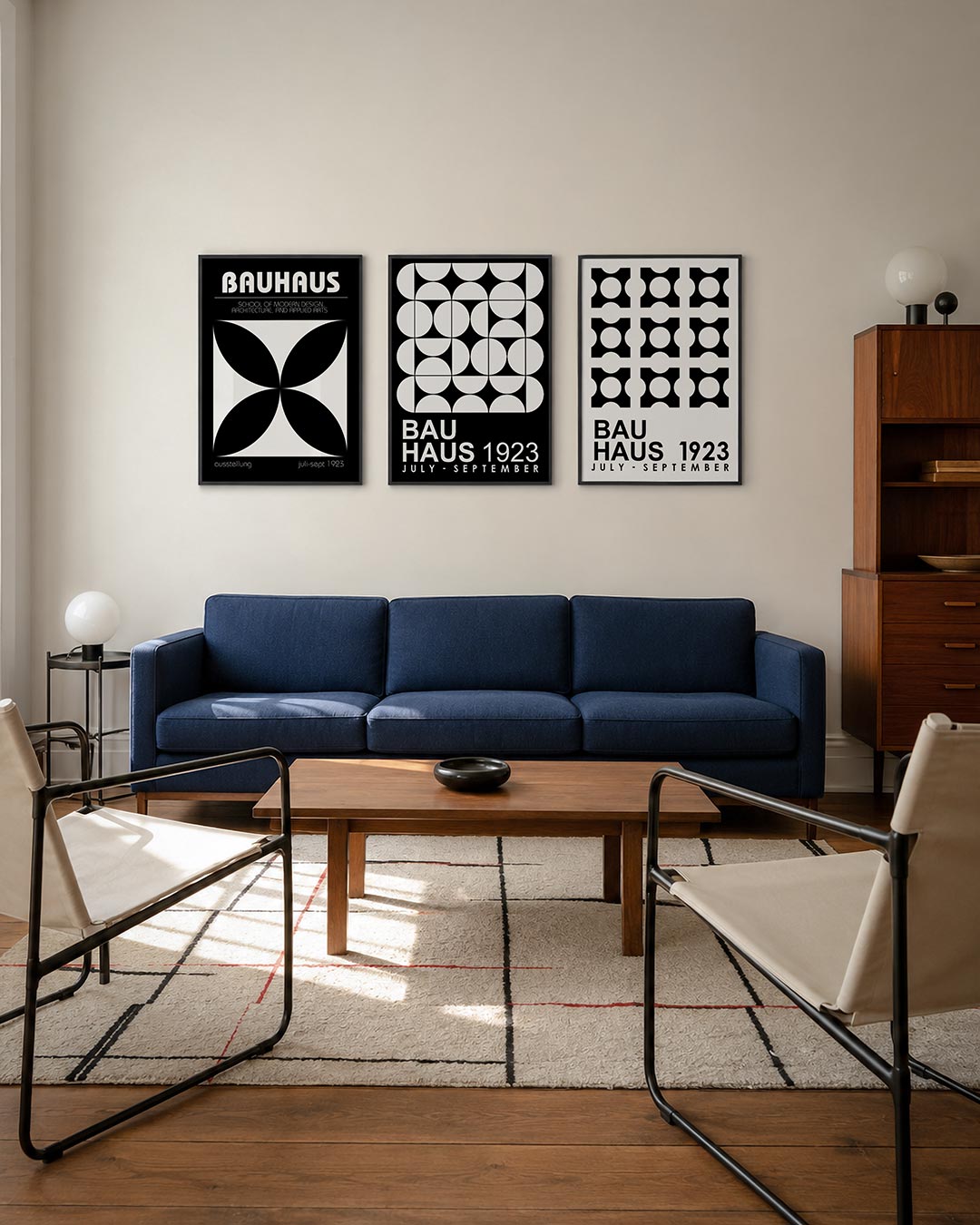 Zwart wit symmetrie driedelige posterset – deze posterset in drie delen toont een strak lijnenspel met contrasterende zwarte