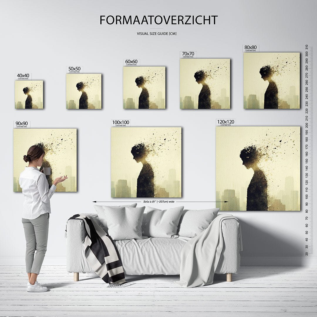 Vervagende silhouet kunstwerk – materiaalweergave – dit werk toont een silhouet dat geleidelijk vervaagt in de achtergrond