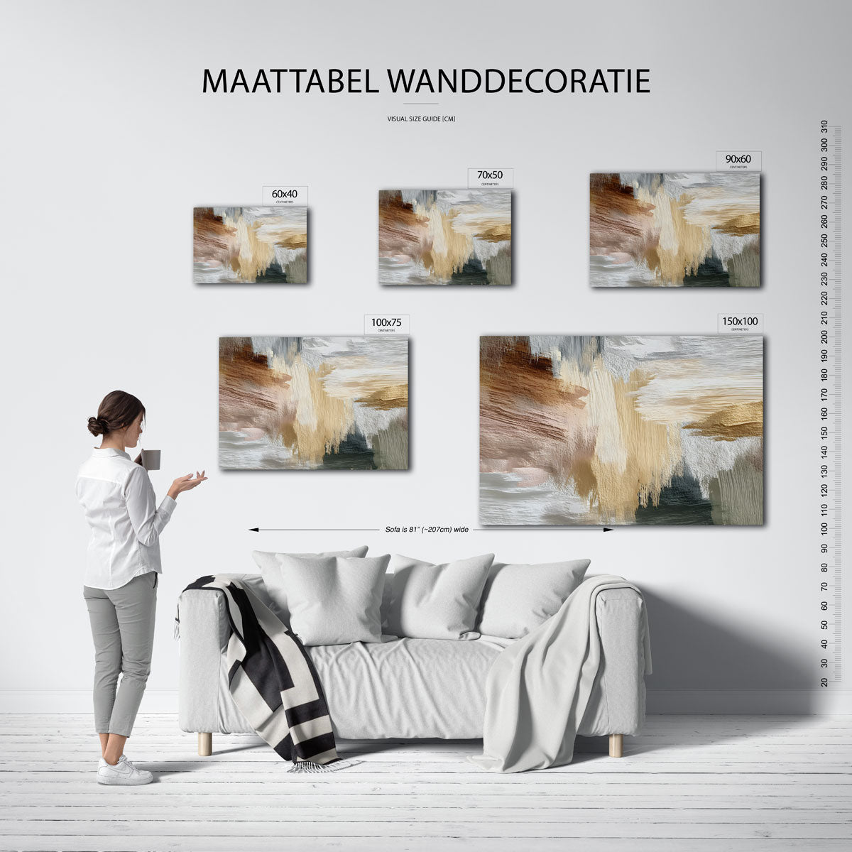 Dynamische kleurenmix – moderne liggende wandkunst